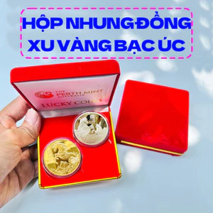 Combo 2 Xu hình con Ngựa Vàng Bạc Lì Xì Tết 2026 của Úc + hộp nhung đỏ