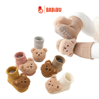 Tất vớ lót lông in hình gấu bông 3d chống trơn trượt cho bé, vớ cho bé đi trong nhà mềm mịn dễ thương
