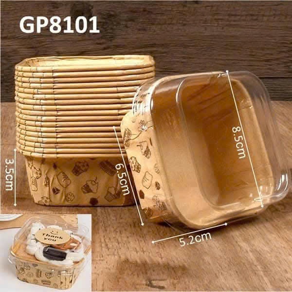 Set 50 Cốc Giấy Vuông Có Nắp Nhựa Miệng 9.9cm Dùng Được Trong Lò Nướng Nhiều Màu