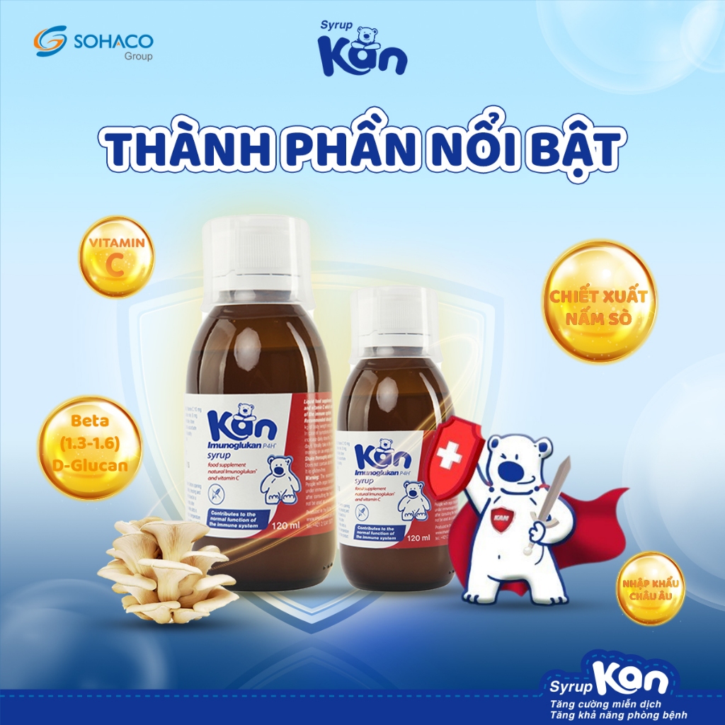 Siro Kan ImunoGlukan chai 120ml hỗ trợ miễn dịch nâng cao sức đề kháng cho bé trên 6 tháng tuổi
