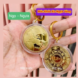 Móc Khóa Xu Con Ngựa Vàng , chữ Lộc , quà tặng Tết 2026