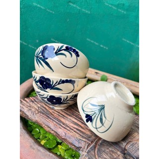 Bộ 10 Chén Ăn Cơm Vẽ Hoa Xưa/Dây Lá/Tráng Men Đẹp 12cm - Gốm Xưa Lái Thiêu Cho Người Hoài Niệm