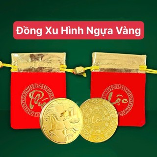 🌸 Sale TẾT🌸 SET 5 ĐỒNG Xu Ngựa VÀNG KÈM TÚI GẤM ĐỎ MAY MẮN (HÀNG MỚI) - Tết 2026