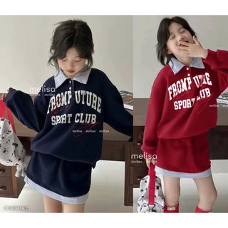 [B&G] Sét váy thu đông nỉ cổ sơ mi dài tay 2 màu đỏ, xanh navy cho bé gái từ 10-45kg(2-12 tuổi)