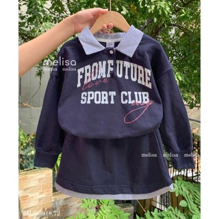 [B&G] Sét váy thu đông nỉ cổ sơ mi dài tay 2 màu đỏ, xanh navy cho bé gái từ 10-45kg(2-12 tuổi)
