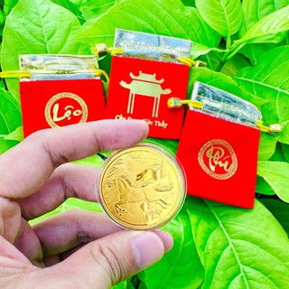 🌸 Sale TẾT🌸 SET 5 ĐỒNG Xu Ngựa VÀNG KÈM TÚI GẤM ĐỎ MAY MẮN (HÀNG MỚI) - Tết 2026