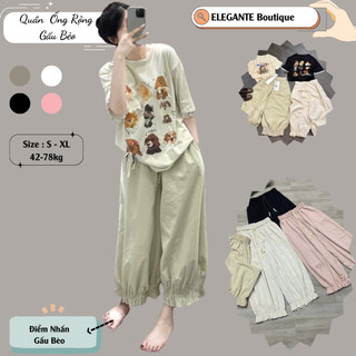 Quần Ống Rộng  ELEGANTE BOUTIUE Chất Kaki  Mềm Min Không Nhăn Không Bai Xù Gấu Nhún