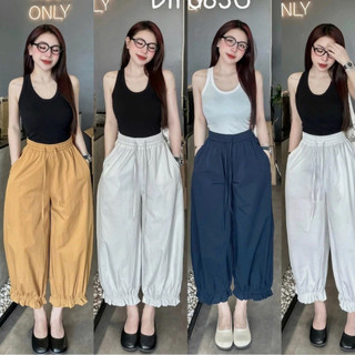 Quần Ống Rộng  ELEGANTE BOUTIUE Chất Kaki  Mềm Min Không Nhăn Không Bai Xù Gấu Nhún