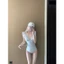 2Soonsumff Bikini trắng liền thân ôm body cổ V không tay hở lưng phối ren sexy đi biển cho nữ