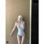 2Soonsumff Bikini trắng liền thân ôm body cổ V không tay hở lưng phối ren sexy đi biển cho nữ