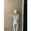 2Soonsumff Bikini trắng liền thân ôm body cổ V không tay hở lưng phối ren sexy đi biển cho nữ