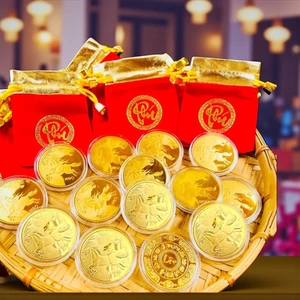 SET 5 ĐỒNG Xu NGỰA VÀNG KÈM TÚI GẤM ĐỎ MAY MẮN (HÀNG MỚI) - Tết 2026