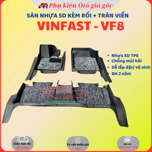 Thảm lót sàn NHỰA 5D TPE xe Vinfast VF8 - Tràn viền có kèm RỐI SẴN, dễ dàng vệ sinh, lắp đặt, không mùi - HH