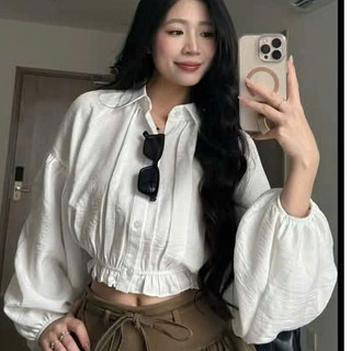 Sơ Mi Tay Phồng Dáng Ngăn Bo Chun Bèo Kiểu Cách Thiết Kế New