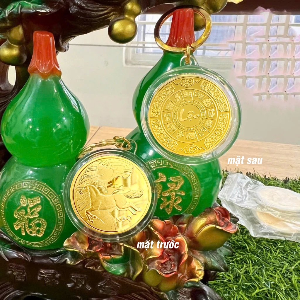 (RƯỚC LỘC) Móc Khóa Xu Con Ngựa Vàng , chữ Lộc , quà tặng Tết 2026