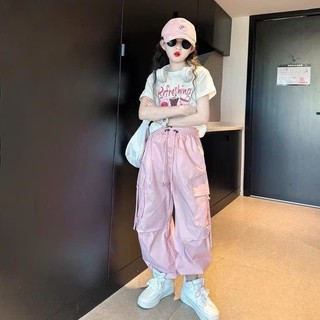 [B&G] Sét bộ Áo thun in hình Quần cargo hồng trendy cá tính dễ thương cho bé gái từ 10-45kg