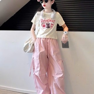 [B&G] Sét bộ Áo thun in hình Quần cargo hồng trendy cá tính dễ thương cho bé gái từ 10-45kg