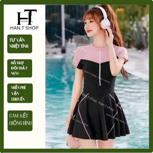 Set đồ bơi liền mảnh dây kéo phối màu,kín đáo cho các nàng tự tin đi biển, đi bơi HAN.T SHOP
