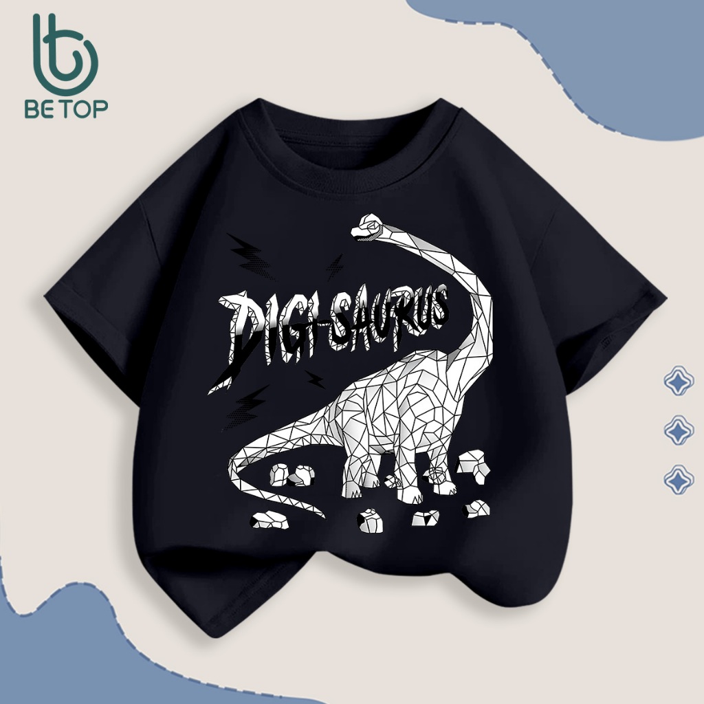 Áo Thun Bé Trai Digi Saurus BETOP, Áo Phông Khủng Long Cotton Mềm Mịn, Hình In Cao Cấp Co Giãn Cho Bé 12-45kg