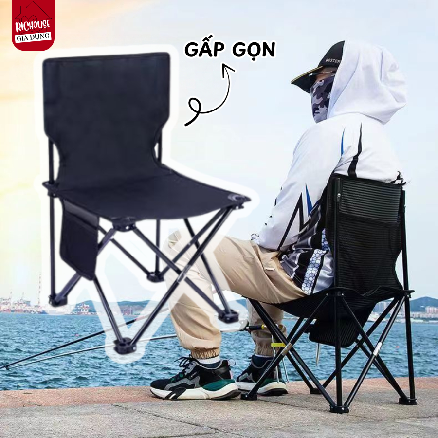 Ghế Gấp Gọn Du Lịch 2 Lớp Dày Dặn, Ghế Câu Cá, Ghế Camping Gấp Gọn Kèm Túi