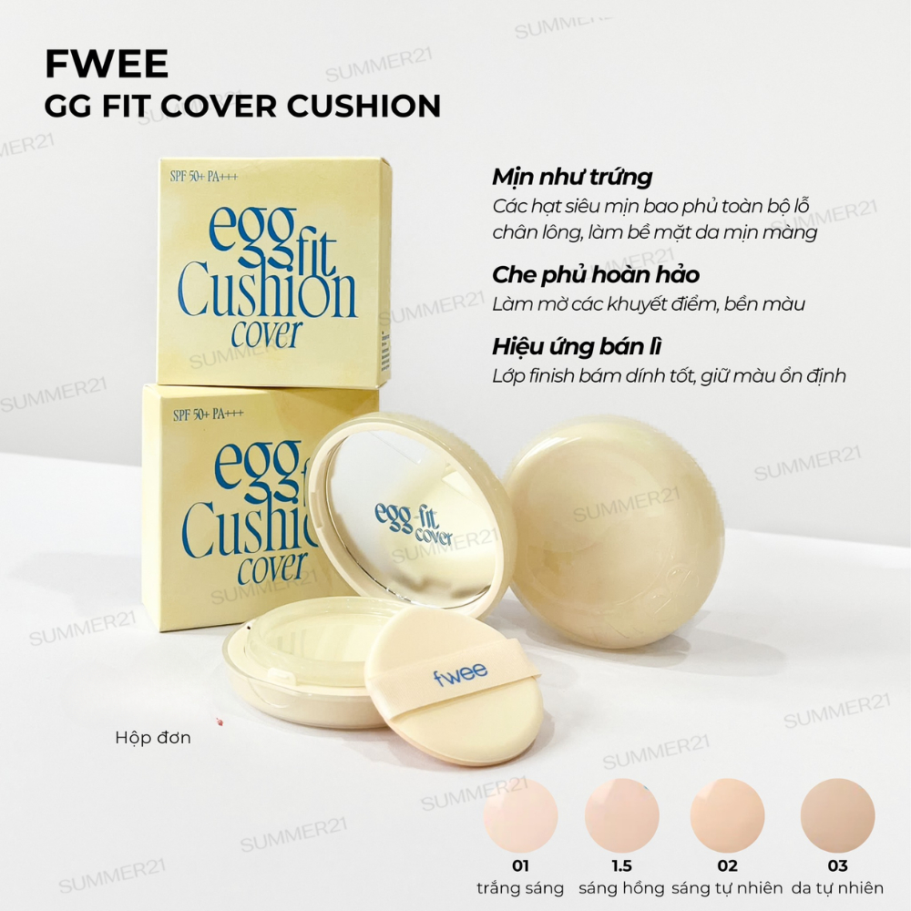 Phấn nước FWEE EGG FIT COVER & GLASS NATURAL CUSHION SPF50+ PA+++ 13G | Shopee Việt Nam