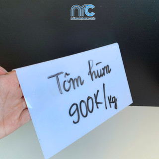 Bảng mica ghi giá sản phẩm, Bảng mica viết bút lông, Bảng mica chữ J trắng ghi xoá nhiều lần