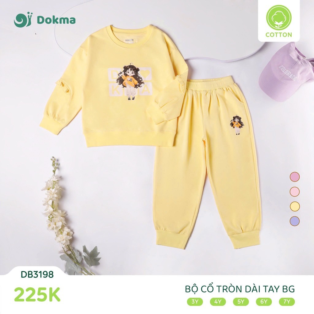 (13-25kg, 3-7Y) Bộ Dài Tay Cổ Tròn Chất Nỉ, Da Cá Dokma DB2531 DB2363 DB3335 DB3324 DB3841 DB3332