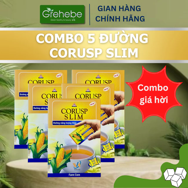 Combo 5 Hộp Đường Bắp Ăn Kiêng CORUSP SLIM - Đường Ăn Kiêng (Hộp 50 gói x 2,5g)