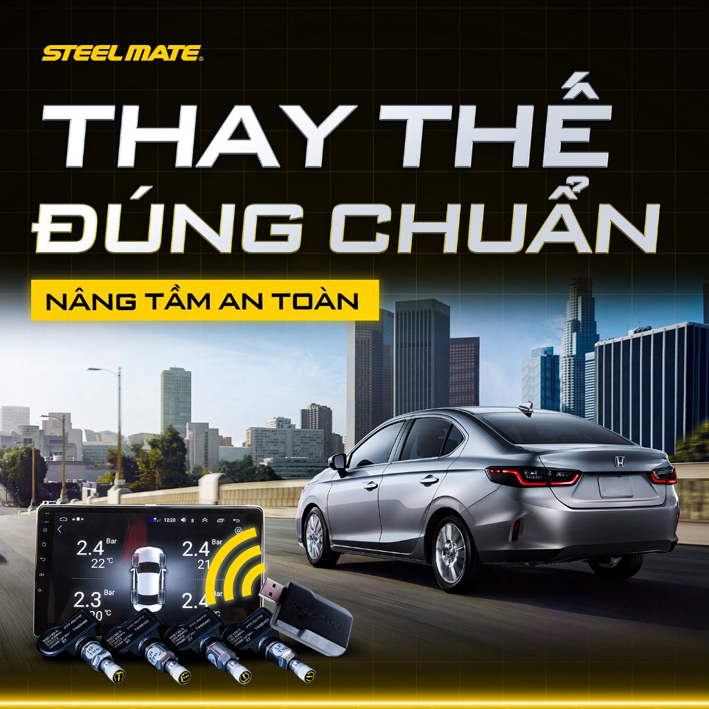[TPMS] Cảm Biến Áp Suất Lốp STEELMATE TP-MT30 - Ô Tô Van Trong, Tích Hợp Màn Hình Android, Bảo Hành 3 Năm