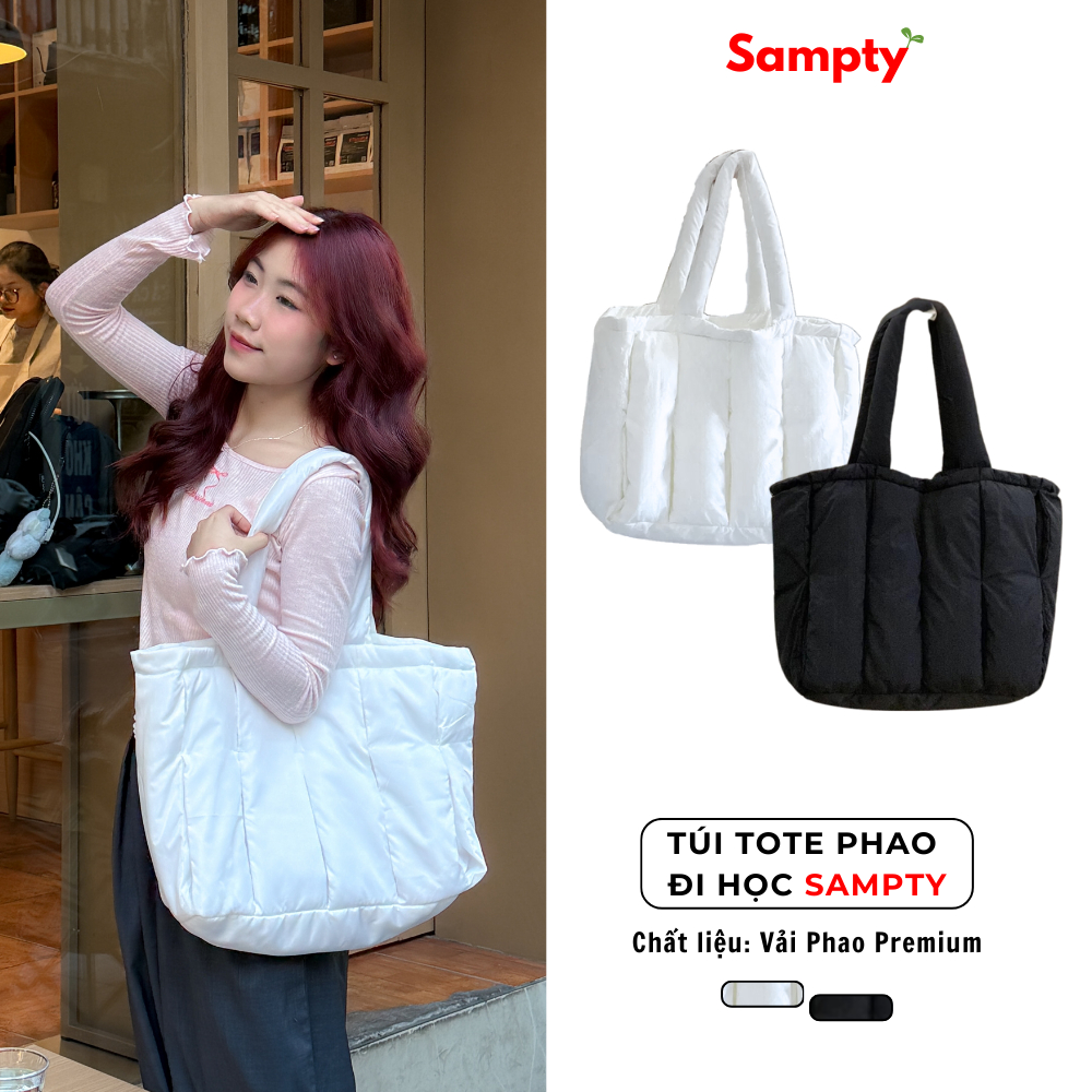 Túi Tote Phao 𝐒𝐚𝐦𝐩𝐭𝐲 Đi Học Khóa Zip Trần Bông Mùa Thu Đông Dày Dặn Hottrend Phong Cách Hàn Quốc