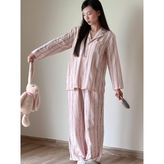 MB-SET-012 Maybee.Homedress Bộ Ngủ Dài Tay Kẻ Sọc Lớn – Chất Đũi Mềm Mịn, Thanh Lịch, Thoải Mái