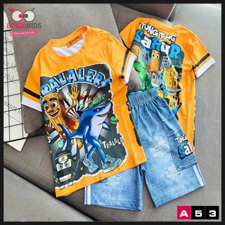 Đồ bộ thun lạnh ann kids bé trai in 3D hoạt hình có hình tung tung tung sahur, người nhện, roblox