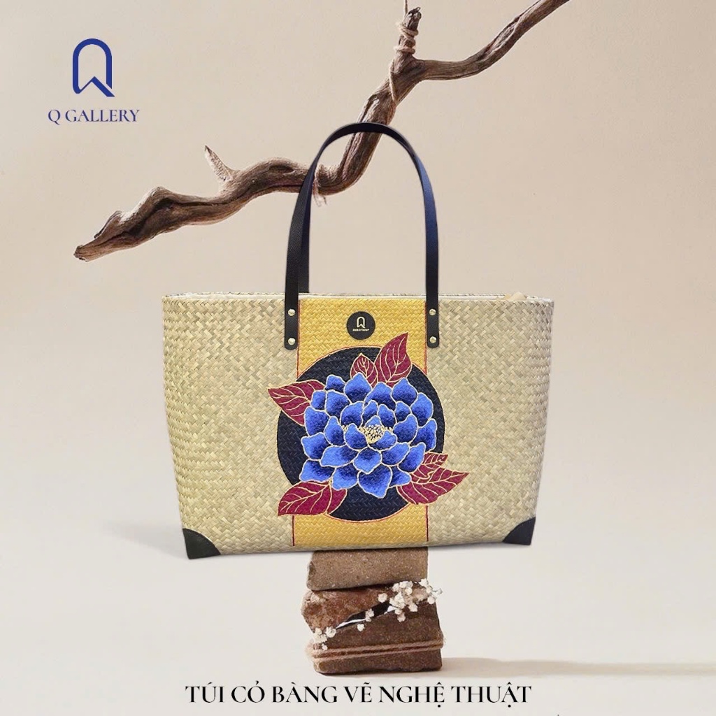 Túi cỏ Bàng thiên nhiên – Đan tay vẽ Thủ công – Q Gallery