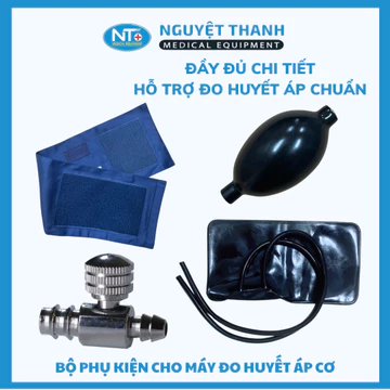 Bộ phụ kiện cho máy đo huyết áp cơ, gồm bao vải, ruột, van xả, bóng bóp không van