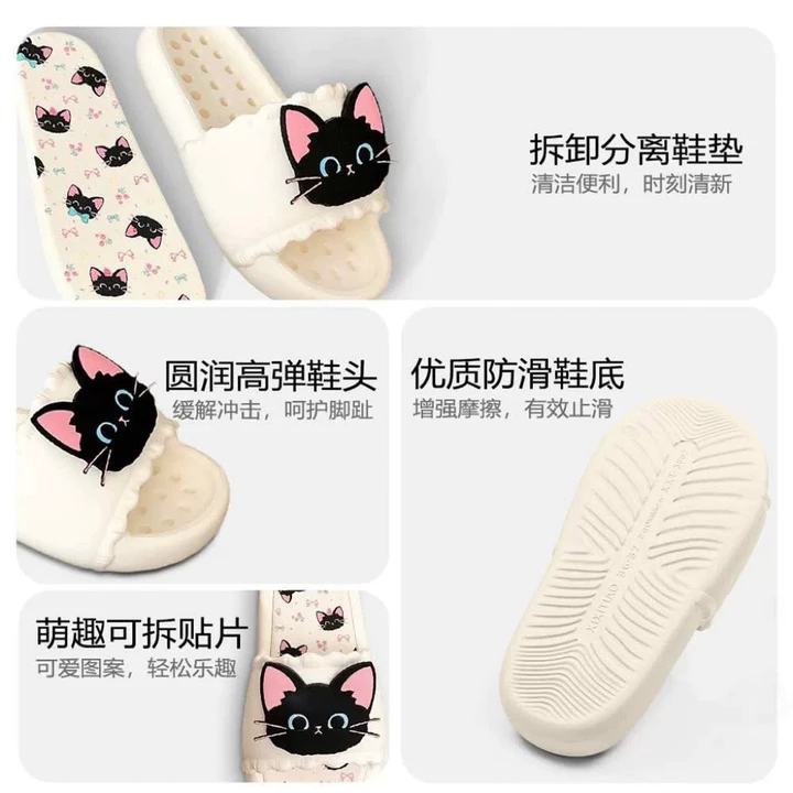 Dép lê quai ngang mèo đáng yêu đế mền kiểu dáng thời trang, Dép quai ngang phong cách icon mặt mèo – 3