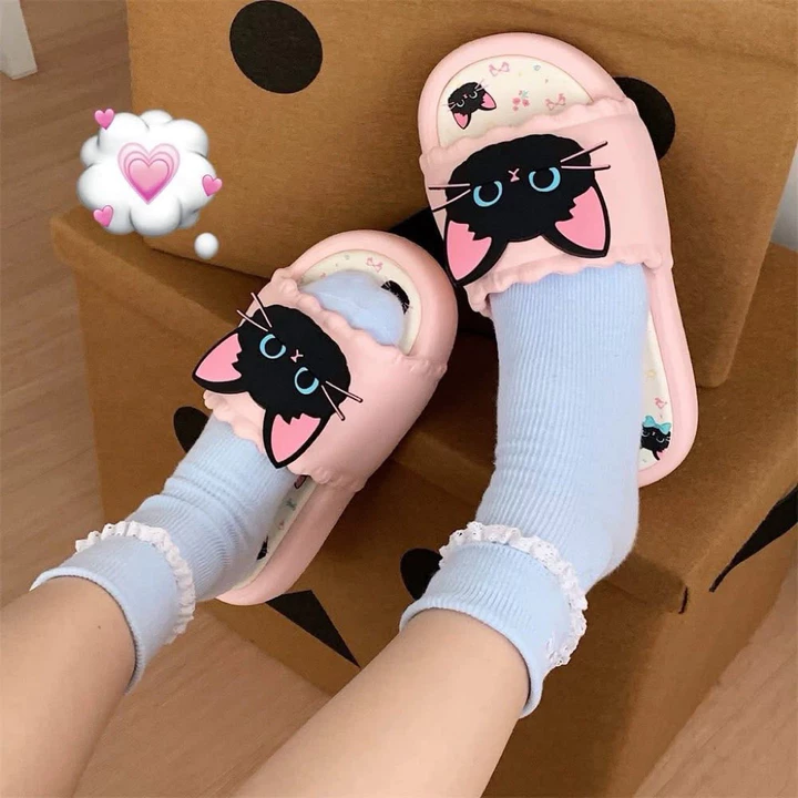 Dép lê quai ngang mèo đáng yêu đế mền kiểu dáng thời trang, Dép quai ngang phong cách icon mặt mèo – 4