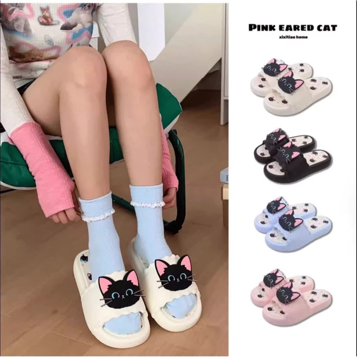 Dép lê quai ngang mèo đáng yêu đế mền kiểu dáng thời trang, Dép quai ngang phong cách icon mặt mèo – 7