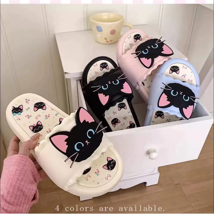 Dép lê quai ngang mèo đáng yêu đế mền kiểu dáng thời trang, Dép quai ngang phong cách icon mặt mèo