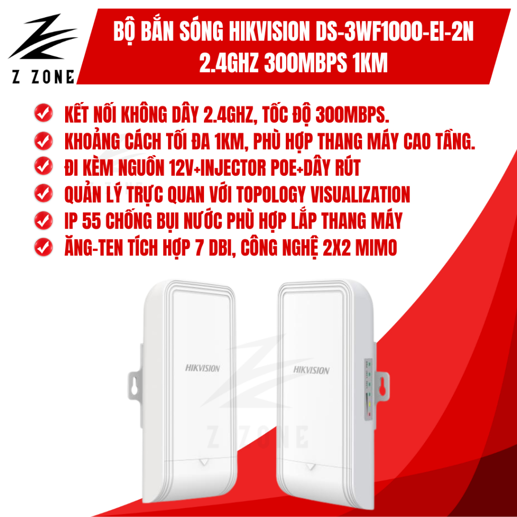 Bộ Bắn Sóng Hikvision Camera Thang Máy 1KM 2.4Ghz Wireless Bridge DS-3WF1000-EI-2N 300 Mbps