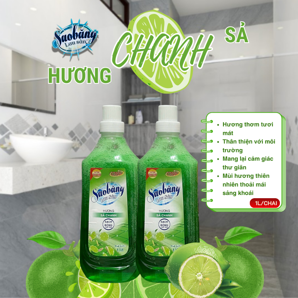 Nước Lau Sàn SAO BĂNG Ngăn côn trùng hiệu quả | Túi 1L | Hương Chanh Sả & Hoa Ban Mai hiệu quả sau lần đầu sử dụng