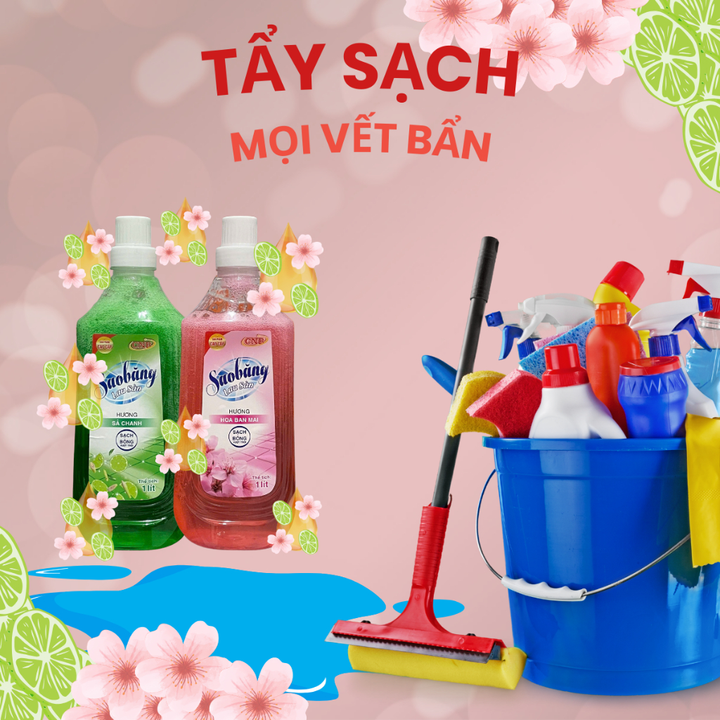 Nước Lau Sàn SAO BĂNG Ngăn côn trùng hiệu quả | Túi 1L | Hương Chanh Sả & Hoa Ban Mai hiệu quả sau lần đầu sử dụng
