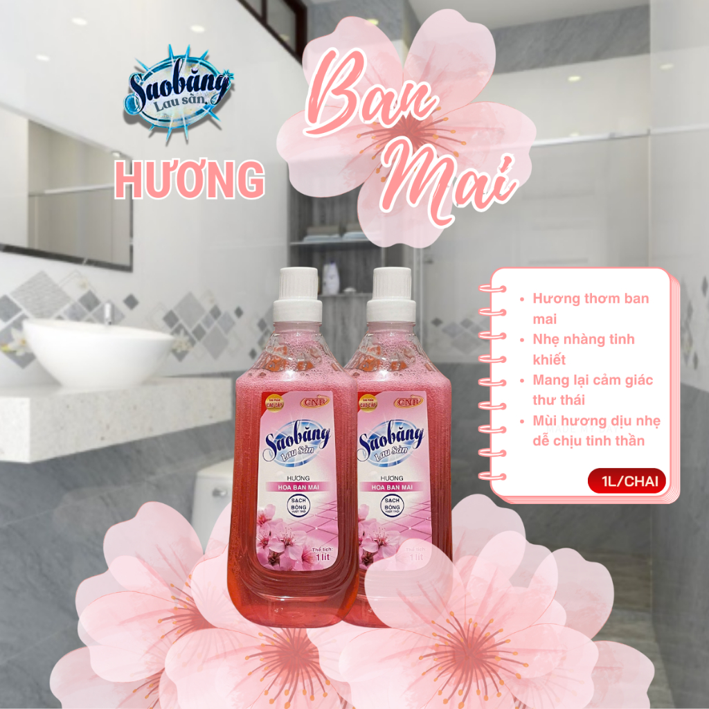 Nước Lau Sàn SAO BĂNG Ngăn côn trùng hiệu quả | Túi 1L | Hương Chanh Sả & Hoa Ban Mai hiệu quả sau lần đầu sử dụng