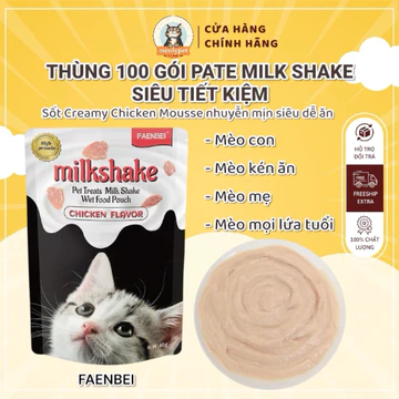 COMBO THÙNG 72-144 GÓI Pate MilkShake Dạng Creamy Mousse Vị Gà Dành Cho Mèo Con, Mèo Kén Ăn, Mèo Bầu, Mèo Mẹ 85g