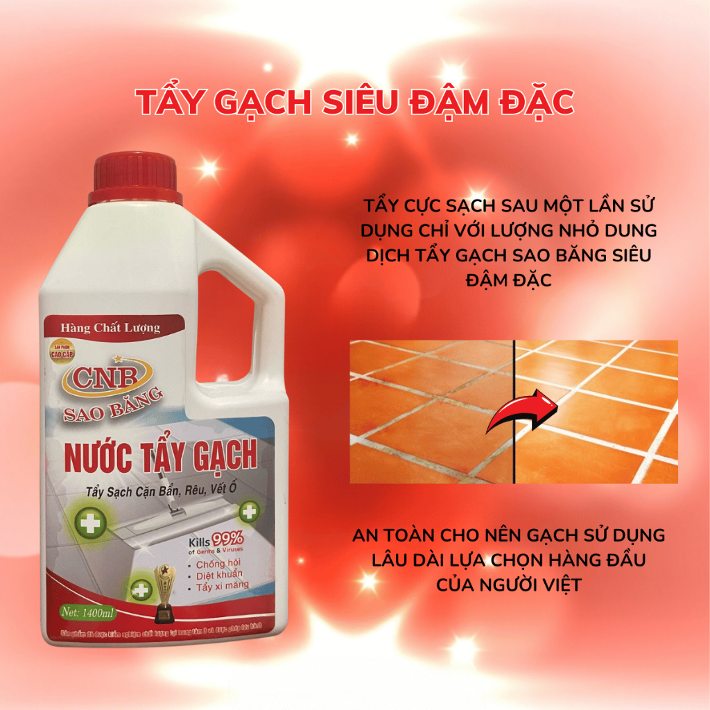 Nước Tẩy Trắng Gạch, Tẩy Rong Rêu, Tẩy Bồn Cầu, Nhà Vệ Sinh, Nhà Tắm SAO BĂNG 1600ML