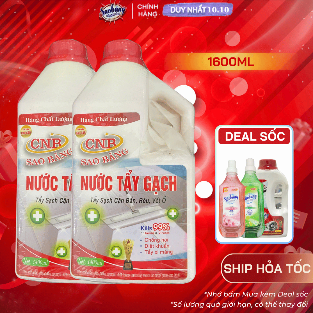 Nước Tẩy Trắng Gạch, Tẩy Rong Rêu, Tẩy Bồn Cầu, Nhà Vệ Sinh, Nhà Tắm SAO BĂNG 1600ML