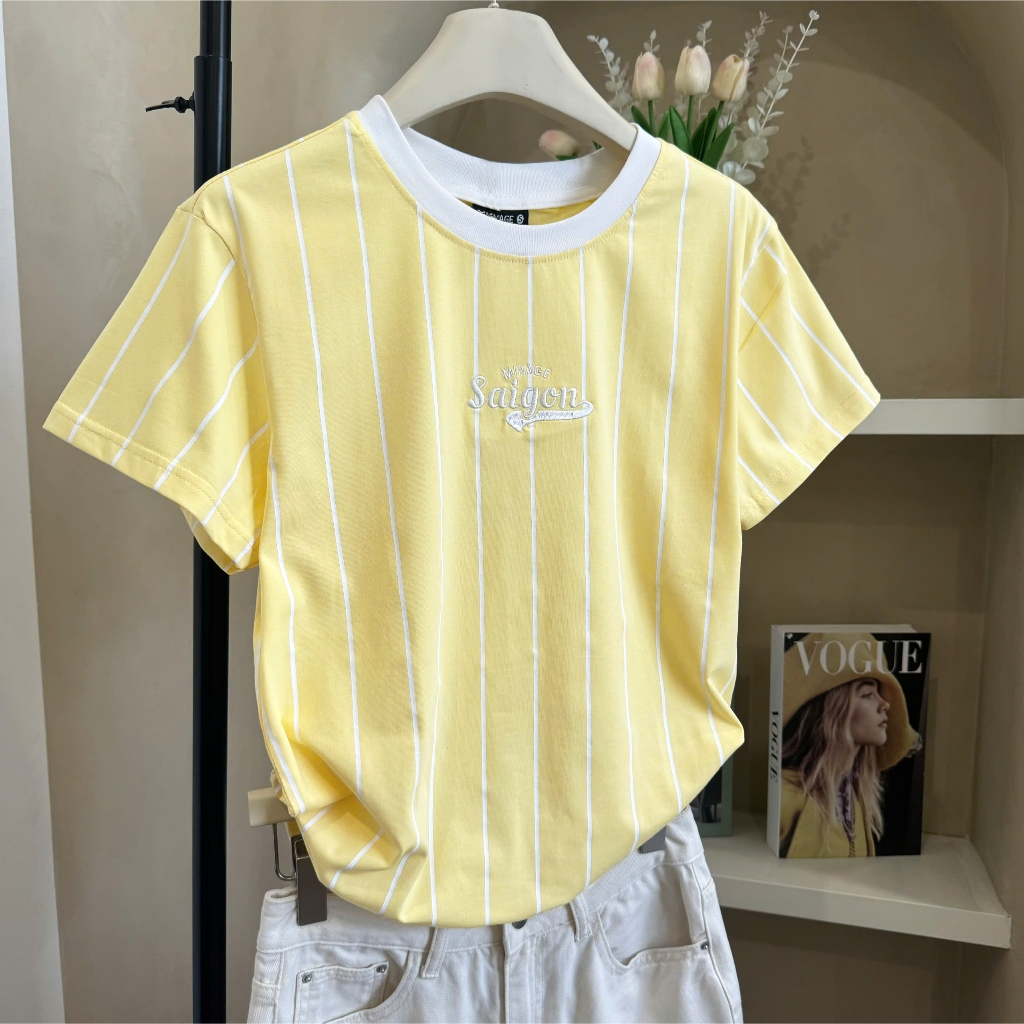 Áo Thun Mirage Phối Sọc Vàng Local Brand Chất 100% Cotton Mềm Mịn Thoáng Mát.