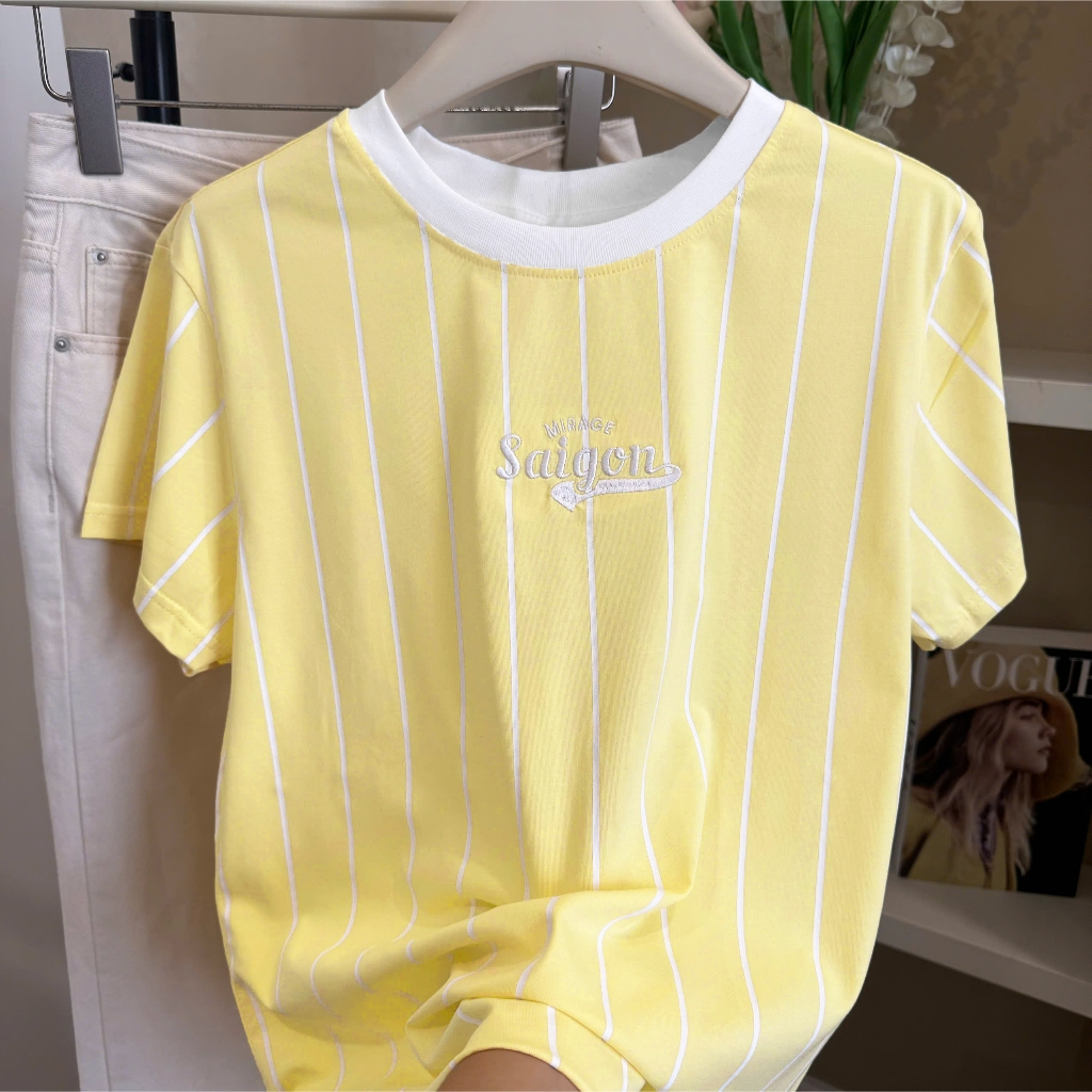Áo Thun Mirage Phối Sọc Vàng Local Brand Chất 100% Cotton Mềm Mịn Thoáng Mát.