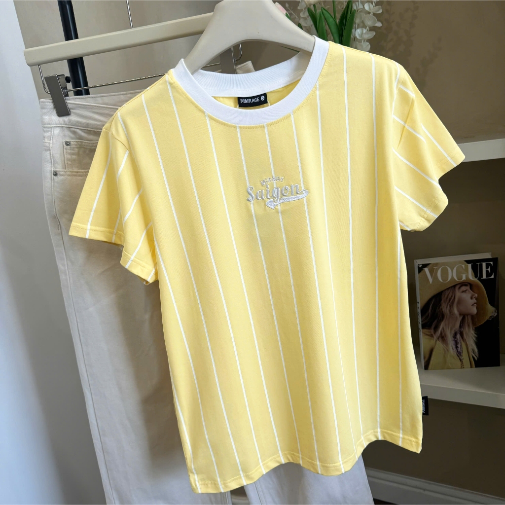 Áo Thun Mirage Phối Sọc Vàng Local Brand Chất 100% Cotton Mềm Mịn Thoáng Mát.