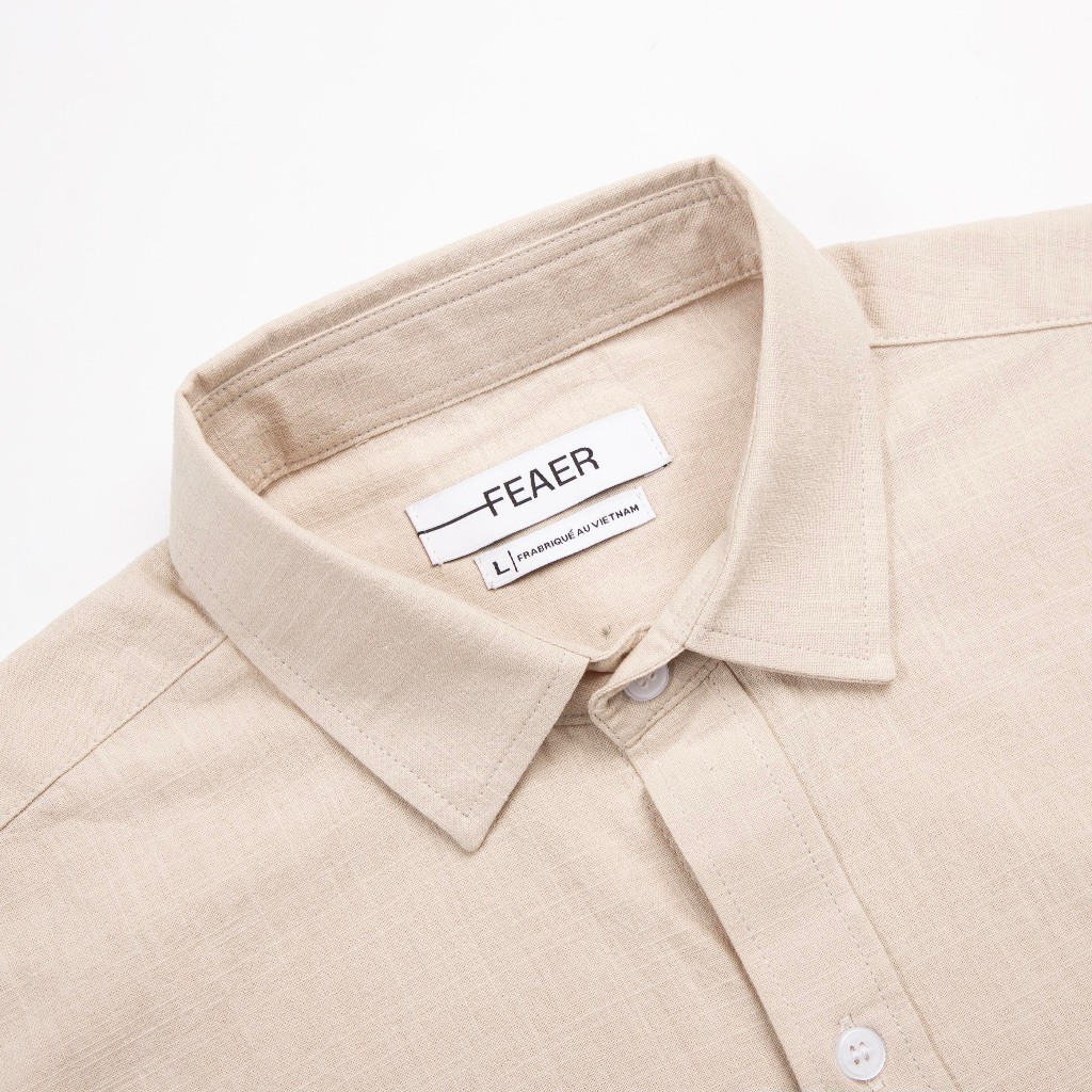 Áo sơ mi nam ngắn tay Loop vải linen mềm nhẹ, thoáng mát, cổ đứng, chất vải xốp, thêu logo tinh - FEAER