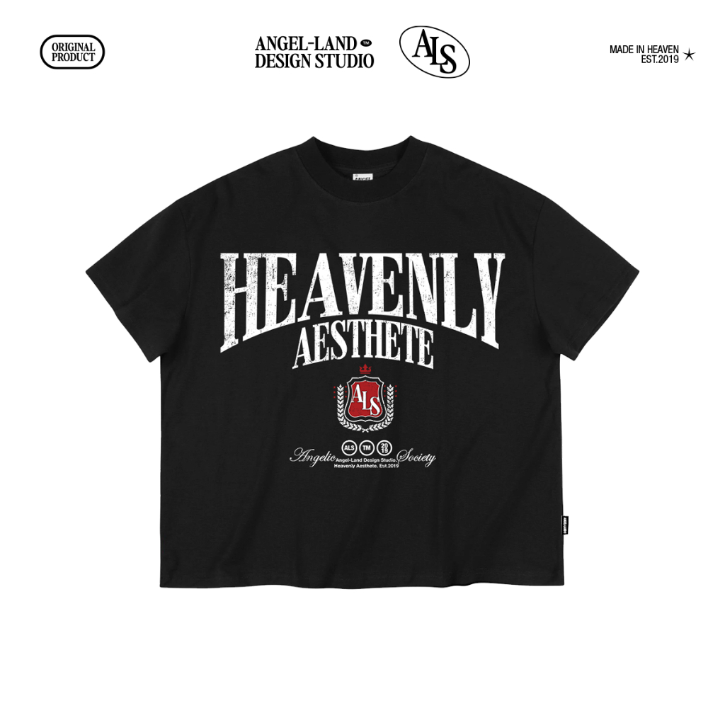 Áo thun form Boxy HEAVENLY AESTHETE RETRO Màu ĐEN Angelic Society chính hãng | BigBuy360 - bigbuy360.vn